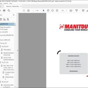 Manitou Telehandler MHT 10180,MHT 10230,MHT- X 10180, MHT- X 10230 129M Repair Manual 648914EN - PDF DOWNLOAD