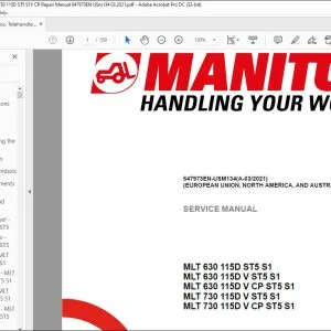 Manitou Telehandler MLT 630, MLT 730 115D ST5 S1V CP Repair Manual 647973EN - PDF DOWNLOAD