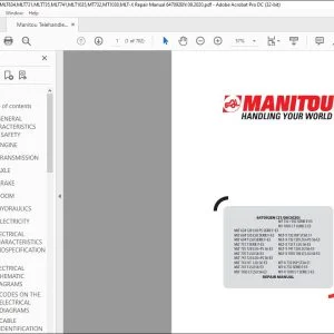 Manitou Telehandler MLT634,MLT731,MLT735,MLT741,MLT1035,MT732,MT1030,MLT-X Repair Manual 647092EN - PDF DOWNLOAD