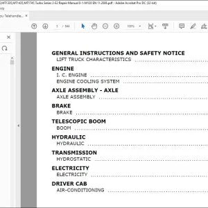Manitou Telehandler MLT845,MT1235,MT1335,MT1435,MT1745 Turbo Series 2-E2 Repair Manual - PDF DOWNLOAD