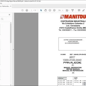 Manitou Telehandler MRT 1850-2150-2540 E3 Privilege Repair Manual 648426 - PDF DOWNLOAD