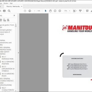 Manitou Telehandler MRT 3050, MRT 2470,MRT-X 2470,MRT-X 3050 PRIVILEGE PLUS Repair Manual 647625EN - PDF DOWNLOAD