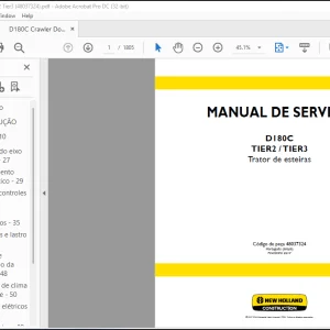 NEW HOLLAND D180C TIER2 / TIER3 Trator de esteiras MANUAL De SERVIÇO 48037324 - PDF DOWNLOAD (Brasil)