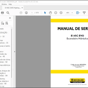 NEW HOLLAND E145C EVO Escavadeira Hidráulica MANUAL DE SERVIÇO 48024950A - PDF DOWNLOAD (Brasil)