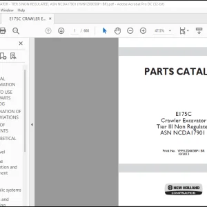 NEW HOLLAND E175C Crawler Excavator Tier III Non Regulated ASN NCDA17901 (YM91Z00038P1 BR) PARTS CATALOG Manual - PDF DOWNLOAD