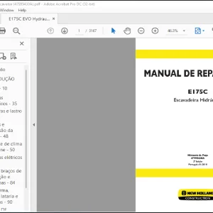 NEW HOLLAND E175C Escavadeira Hidráulica MANUAL DE REPARAÇÕES 47995430A - PDF DOWNLOAD (Brasil)