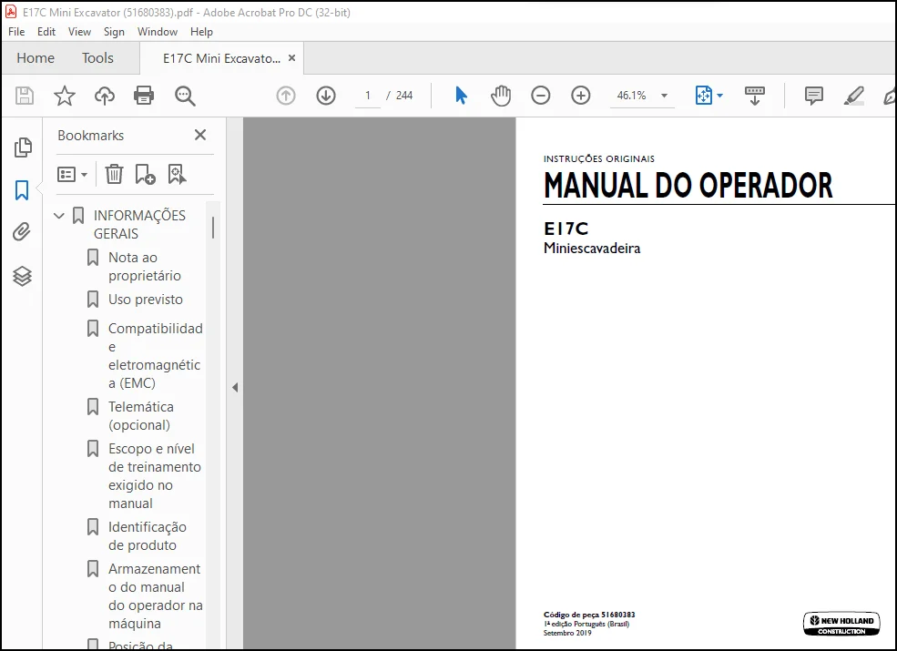 NEW HOLLAND E17C Miniescavadeira MANUAL DO OPERADOR 51680383 - PDF DOWNLOAD (Brasil) - Image 2