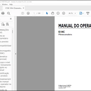 NEW HOLLAND E18C Miniescavadeira MANUAL DO OPERADOR 51489794 - PDF DOWNLOAD (Brasil)