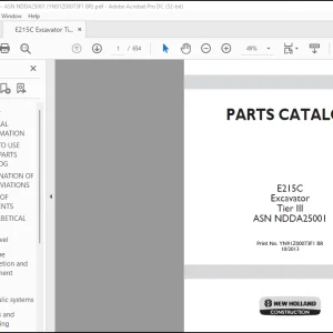 NEW HOLLAND E215C Excavator Tier III ASN NDDA25001 (YN91Z00073F1 BR) PARTS CATALOG Manual - PDF DOWNLOAD