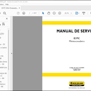 NEW HOLLAND E37C Miniescavadeira MANUAL DE SERVIÇO 51543890 - PDF DOWNLOAD (Brasil)