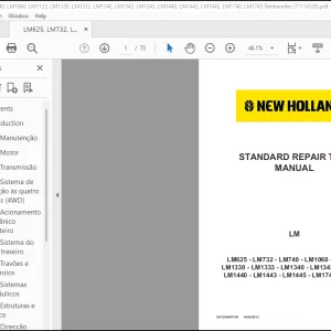 NEW HOLLAND LM625-LM732-LM740-LM1060-LM1133-LM1330-LM1333-LM1340-LM1343-LM1345-LM1440-LM1443-LM1445-LM1740-LM1745 Telehandler STANDARD REPAIR TIME Manual (71114538)