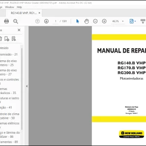 NEW HOLLAND RG140.B VHP RG170.B VHP RG200.B VHP Motoniveladoras MANUAL DE REPARAÇÕES 48050421D - PDF DOWNLOAD (Brasil)