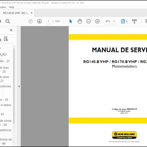 NEW HOLLAND RG140.B VHP/RG170.B VHP/RG200.B VHP Motoniveladora MANUAL DE SERVIÇO 48050421B - PDF DOWNLOAD (Brasil)