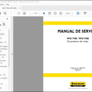 NEW HOLLAND WE170B / WE190B Escavadoras de rodas MANUAL DE SERVIÇO 48017210 - PDF DOWNLOAD (Brasil)