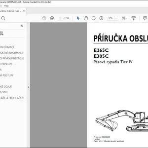 New Holland E265C E305C Pásová rypadla Tier IV PŘÍRUČKA OBSLUHY 84565208 - PDF DOWNLOAD (Czech)