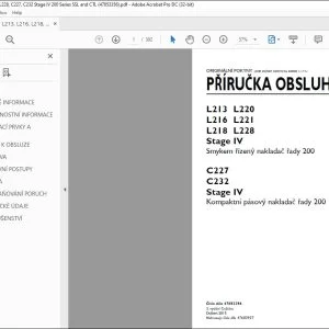 New Holland L213 L216 L218 L220 L221 L228 C227 C232 Stage IV 200 Series SSL and CTL PŘÍRUČKA OBSLUHY 47853356 - PDF DOWNLOAD (Czech)