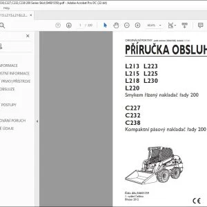 New Holland L213 L223 L215 L225 L218 L230 L220 Smykem řízený nakladač řady 200 C227 C232 C238 Kompaktní pásový nakladač řady 200 PŘÍRUČKA OBSLUHY 84601359 - PDF DOWNLOAD (Czech)