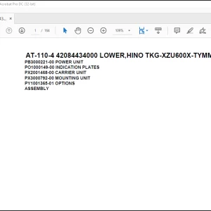 Tadano Crane AT-110-4 42084434000 LOWER,HINO TKG-XZU600X-TYMMC6 Spare Parts Catalog Manual  - PDF DOWNLOAD