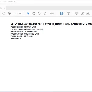 Tadano Crane AT-110-4 42084434700 LOWER,HINO TKG-XZU600X-TYMMC6 Spare Parts Catalog Manual - PDF DOWNLOAD