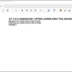 Tadano Crane AT-110-5 42084530391 UPPER,LOWER,HINO TKG-XZU600X-TYMMC6 Spare Parts Catalog Manual - PDF DOWNLOAD