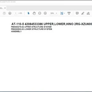 Tadano Crane AT-110-5 42084533386 UPPER,LOWER,HINO 2RG-XZU600X-TYFMX6 Spare Parts Catalog Manual - PDF DOWNLOAD