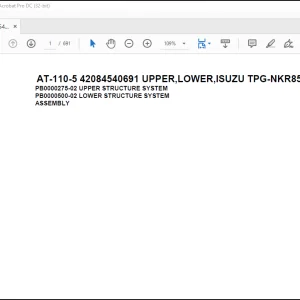Tadano Crane AT-110-5 42084540691 UPPER,LOWER,ISUZU TPG-NKR85AN-EE5AHY-JM Spare Parts Catalog Manual - PDF DOWNLOAD