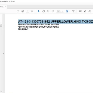 Tadano Crane AT-121-3 43007331652 UPPER,LOWER,HINO TKG-XZU600E-TKMQC6 Spare Parts Catalog Manual - PDF DOWNLOAD