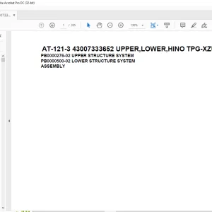 Tadano Crane AT-121-3 43007333652 UPPER,LOWER,HINO TPG-XZU600E-TKTQC6 Spare Parts Catalog Manual - PDF DOWNLOAD
