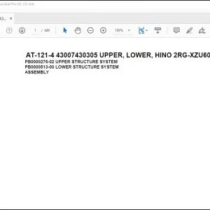 Tadano Crane AT-121-4 43007430305 UPPER, LOWER, HINO 2RG-XZU600X-TYFMX6 Spare Parts Catalog  Manual - PDF DOWNLOAD