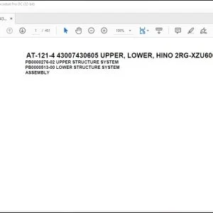 Tadano Crane AT-121-4 43007430605 UPPER, LOWER, HINO 2RG-XZU600X-TYFMX6 Spare Parts Catalog  Manual - PDF DOWNLOAD