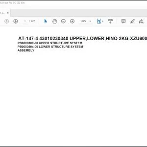 Tadano Crane AT-147-4 43010230340 UPPER,LOWER,HINO 2KG-XZU600F-TKFSG6 Spare Parts Catalog Manual - PDF DOWNLOAD