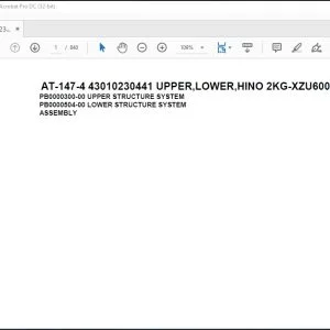 Tadano Crane AT-147-4 43010230441 UPPER,LOWER,HINO 2KG-XZU600F-TKFSG6 Spare Parts Catalog Manual - PDF DOWNLOAD
