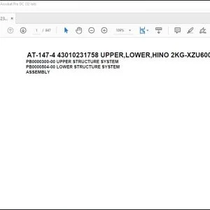 Tadano Crane AT-147-4 43010231758 UPPER,LOWER,HINO 2KG-XZU600F-TKFSG6 Spare Parts Catalog Manual - PDF DOWNLOAD