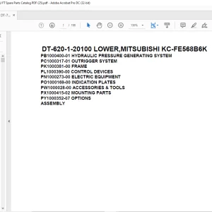 Tadano Crane DT-620-1-20100 LOWER,MITSUBISHI KC-FE568B6K Spare Parts Catalog Manual - PDF DOWNLOAD