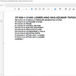Tadano Crane DT-620-1-31400 LOWER,HINO SKG-XZU600F-TKFSC6 Spare Parts catalog Manual - PDF DOWNLOAD