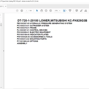 Tadano Crane DT-720-1-20100 LOWER,MITSUBISHI KC-FK628G3B Spare Parts Catalog Manual - PDF DOWNLOAD