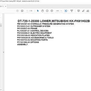 Tadano Crane DT-720-1-20300 LOWER,MITSUBISHI KK-FK61HG2B Spare Parts Catalog Manual - PDF DOWNLOAD