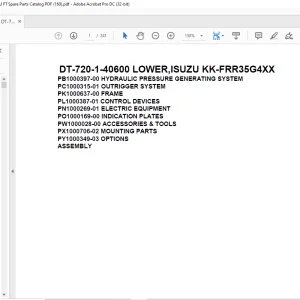 Tadano Crane DT-720-1-40600 LOWER,ISUZU KK-FRR35G4XX Spare Parts Catalog Manual - PDF DOWNLOAD