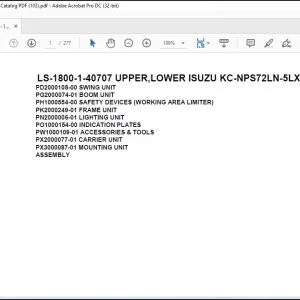 Tadano Crane LS-1800-1-40707 UPPER,LOWER ISUZU KC-NPS72LN-5LXY Spare Parts Catalog Manual - PDF DOWNLOAD