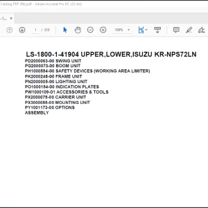 Tadano Crane LS-1800-1-41904 UPPER,LOWER,ISUZU KR-NPS72LN Spare Parts Catalog Manual -  PDF DOWNLOAD