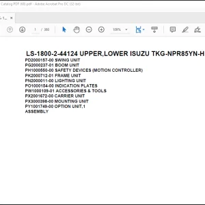 Tadano Crane LS-1800-2-44124 UPPER,LOWER ISUZU TKG-NPR85YN-HN5AY-D Spare Parts Catalog Manual - PDF DOWNLOAD