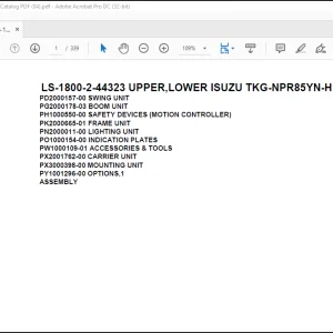 Tadano Crane LS-1800-2-44323 UPPER,LOWER ISUZU TKG-NPR85YN-HN5AY-D Spare Parts Catalog Manual -  PDF DOWNLOAD