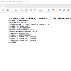 Tadano Crane LS-1800-2-44631 UPPER, LOWER ISUZU 2PG-NPR88YN-HN5AY-D Spare Parts Catalog Manual - PDF DOWNLOAD