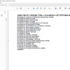 Tadano Terrain Crane 34081190101 5 BOOM +TRA + ICA+HEAVY-LIFT,RTF360G-6 Spare Parts Catalog Manual - PDF DOWNLOAD