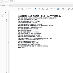 Tadano Terrain Crane 34081190104 5 BOOM + FLJ + LJ,RTF360G-6J Spare Parts Catalog Manual -  PDF DOWNLOAD