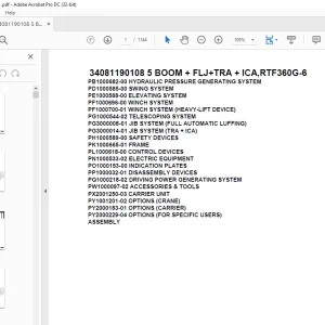 Tadano Terrain Crane 34081190108 5 BOOM + FLJ+TRA + ICA,RTF360G-6 Spare Parts Catalog Manual - PDF DOWNLOAD
