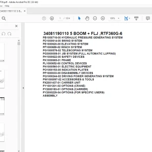 Tadano Terrain Crane 34081190110 5 BOOM + FLJ ,RTF360G-6 Spare Parts Catalog Manual - PDF DOWNLOAD