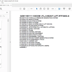 Tadano Terrain Crane 34081190111 5 BOOM +FLJ+HEAVY-LIFT,RTF360G-6 Spare Parts Catalog Manual - PDF DOWNLOAD