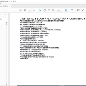 Tadano Terrain Crane 34081190102 5 BOOM + FLJ + LJ+EJ+TRA + ICA,RTF360G-6 Spare Parts Catalog Manual - PDF DOWNLOAD