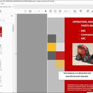 Wacker Neuson Dingo K95 Contractor K9C OPERATION, MAINTENANCE & PARTS MANUAL - PDF DOWNLOAD